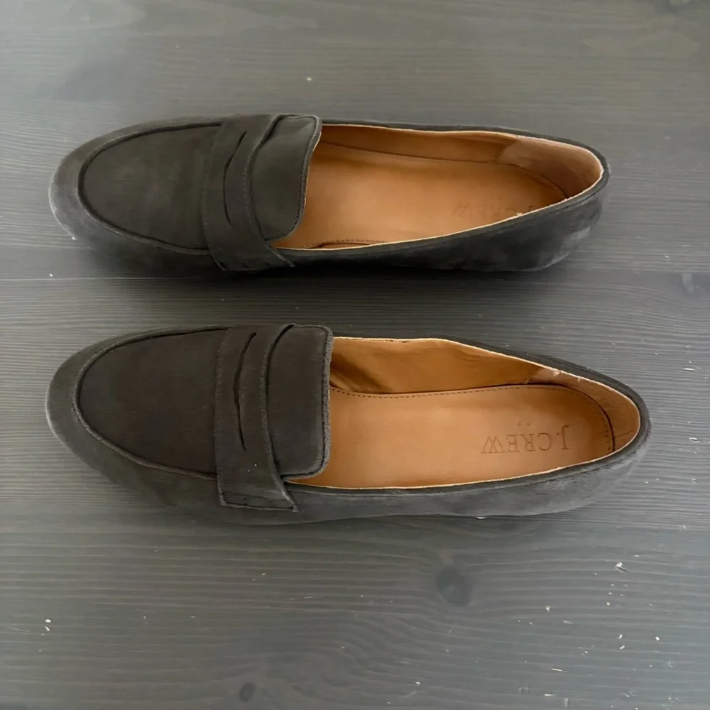 J Crew Factory‎ Suede Penny Loafers Slip On Dark Gray Flats 9.5